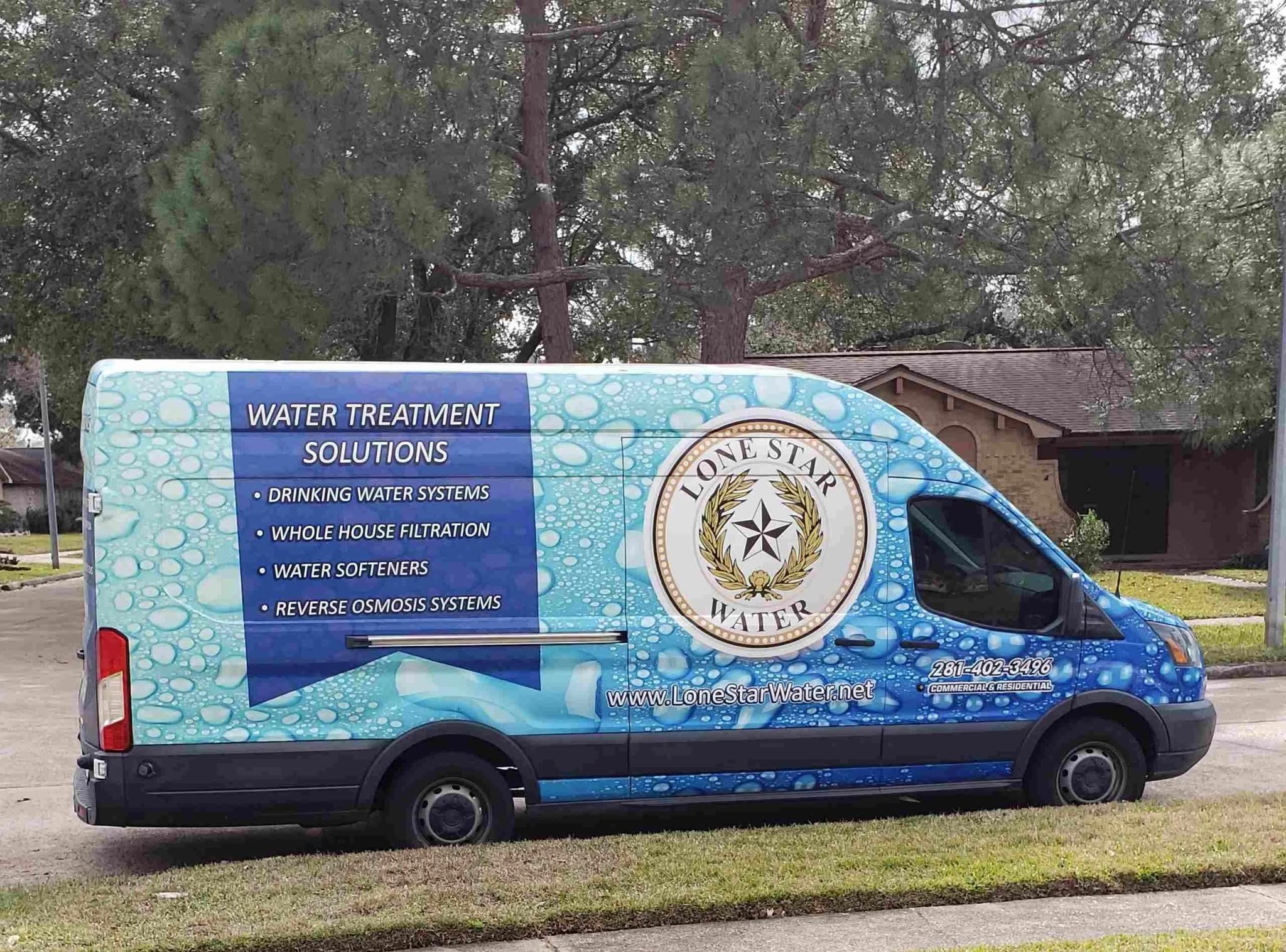 Lone Star Water service van outside a Houston home