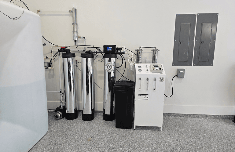 Industrial water filtration and purification system setup.