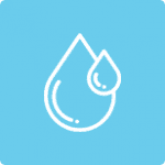A water drop symbol with a blue background