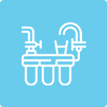 A water plumbing symbol with blue background