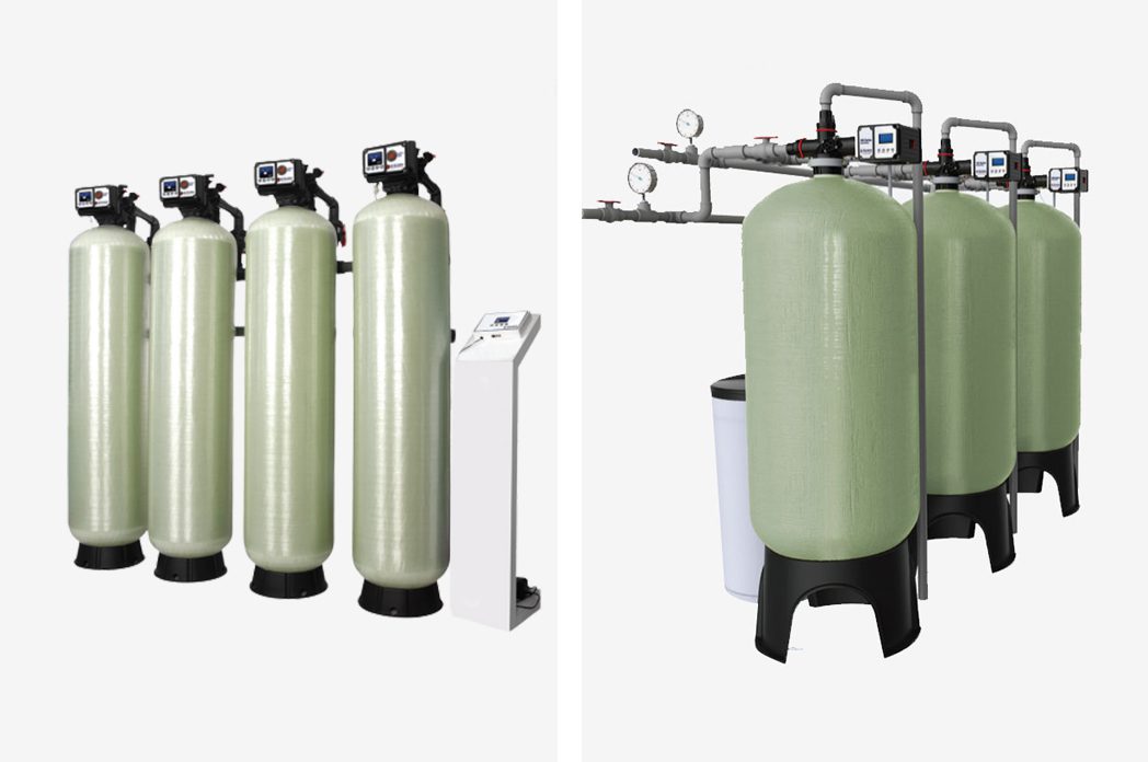 Collage image of some water softener machines