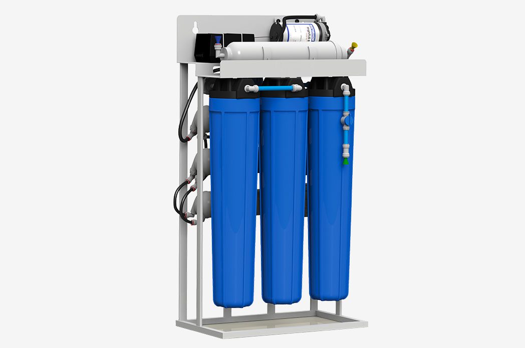 a Water Purifier with Three Blue Containers