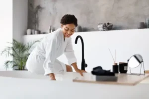 woman filling a bath at home